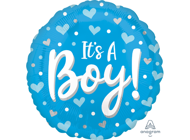 It's A Boy Hearts & Dots 1 Folieballong - Rund - 18" (43cm)